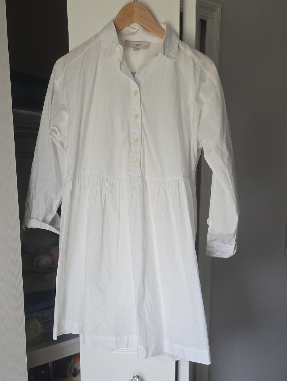 NWT LOFT White Cotton Poplin Shirt Dress